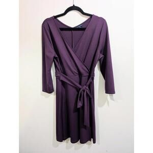 Lands End Flared Dark Purple Stretch Wrap Dress PM Medium